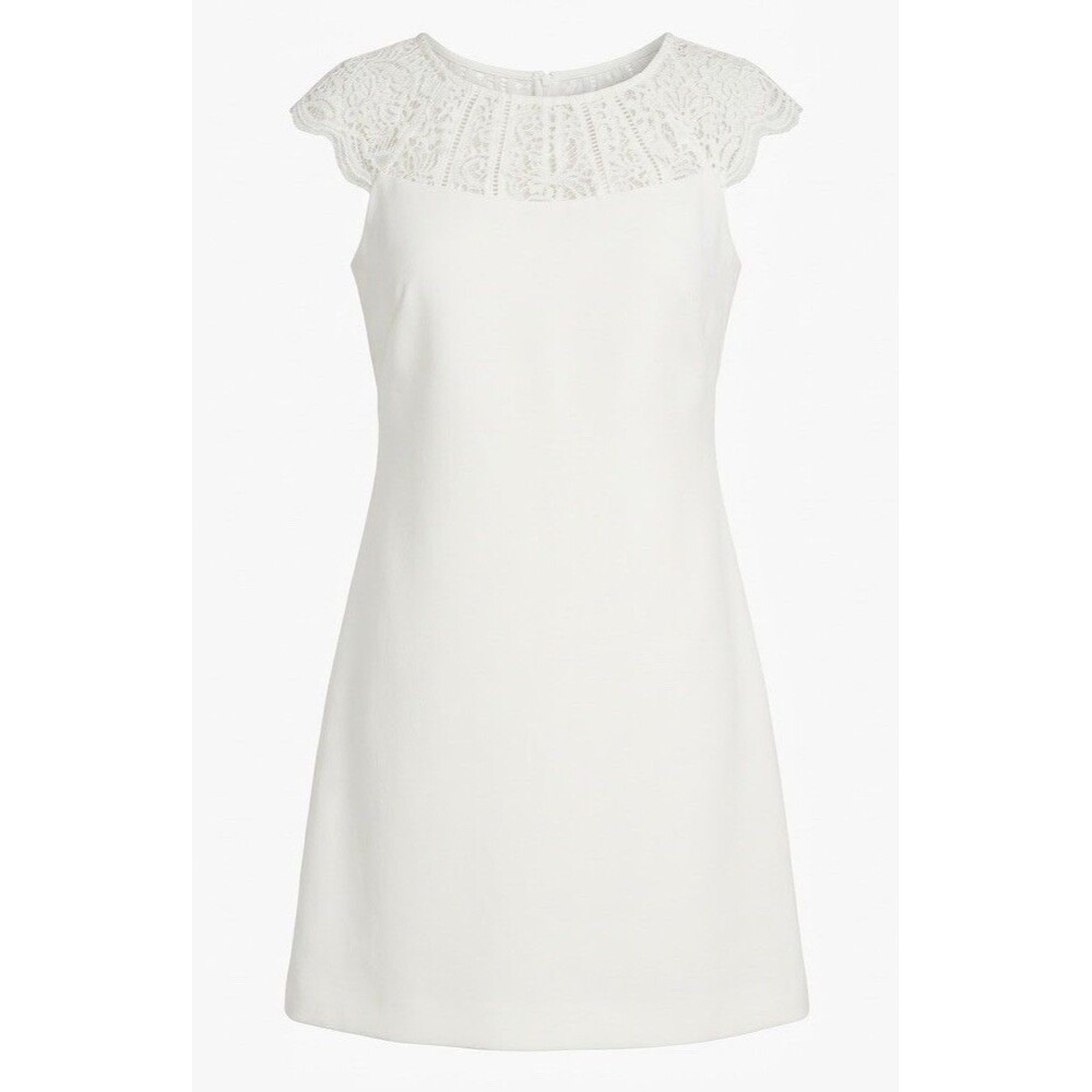 White House Black Market Ecru White Lace Shift Dress Size 10 Cap Sleeve